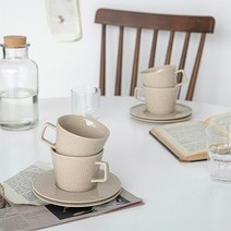 마리아꾸르끼 휘빈카 커피잔 + 받침 세트, 스톤 베이지, 4세트