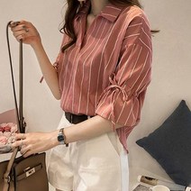 쉬블림로브 스트라이프 브이넥 블라우스 셔츠_0641
