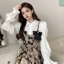 여성 원피스 지방 mm 대형 봄 배 모양의 그림 왕실 자매 스타일 프랑스 복고풍 활 꽃 서스펜더 복장