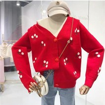 코코제이2 체리 패턴 가디건 봄 간절기 아이템 오피스 데일리룩 (레드 아이보리 블랙)
