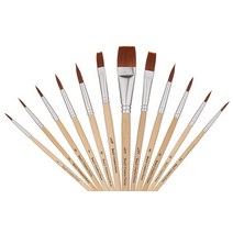 Jerry Q Art 12 PC 갈색 합성 헤어 라운드 및 플랫 페인트 브러시 세트 아크릴 수채화 및 모든 미디어 용 짧은 나무 손잡이 포함 JQ59831
