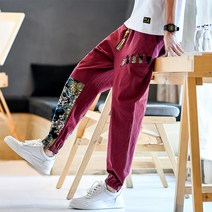 캐쥬얼 운동 차이나 패치워크 바지남자 빅 사이즈 길이 스키니 면린넨 조거팬츠 와이드 루즈핏 A266 4995131913