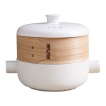새라믹 도자기 편백 찜기 채반 냄비 백설기 다용도, 5리터 블랙 찜통+ 대나무 찜통
