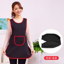 미용실앞치마 미용사 앞치마 미용 원피스패션 주방 홈 케이터링 레스토랑 호텔 웨이터 여성, 블랙(앞치마+소매)