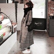 Mao가을 의류 한국어 스타일 여성 격자 무늬 모직 코트 겨울 닫기 피팅 슬리밍 코쿤 스타일 조류 체크 무늬 모직 코트