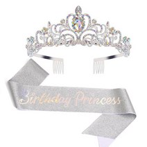 생일왕관 생일어깨띠 생일 풍선 파티용품 곰 리본 광대 풍선, 1.실버티아라세트