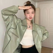 여성 가을 자켓 빈티지 바람막이 PU 가죽 재킷 데일리 점퍼 캐주얼 상의 아우터 빅사이즈 재킷