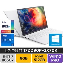 LG 그램17 17ZD90P-GX70K 17.3인치 노트북, 8GB, SSD 512GB, 윈도우 포함, WIN10 Home, 코어i7