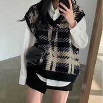 [당일출고] 믹스패턴 니트베스트 체크 조끼 레이어드 캐주얼