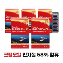 크릴오일 1000mg 캐나다 크릴오일인지질 58 % 함유 남극 크릴오일58 크릴오일 아스타잔틴 효능 선상가공 크릴새우 오일 원액 기름 캡슐 비타민E 개별포장 산패방지, 5개. 10달분