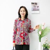 엄마옷마미소 빅페이즐카라셔츠 마담의류 3XL 빅사이즈 넉넉한핏 꽃무늬키셔츠 부드러운티 할머니옷 나들이옷 춘추복