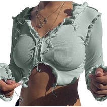 SOFIA'S CHOICE 여성용 패치워크 대비 스티치 칼라 립 긴소매 크롭 티셔츠