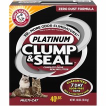 Arm & Hammer Clump Seal Platinum Cat Litter 암 앤 해머 플래티넘 크럼프 실 고양이 모래 18.1kg 1팩, 1개