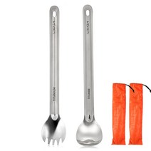 Lixada 초경량 티타늄 롱 핸들 스푼 및 스포크 칼 붙이 세트 휴대용 야외 디너 스푼 칼 붙이 캠핑 피크닉, 반 광택