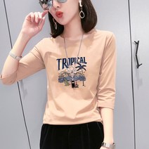 라운드넥긴팔티 순면 코튼 롱슬리브티 미들 소매 봄가을 여성의류 칠부 와이드 루즈핏 반팔 상의 3970793242
