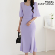 모리스커밍홈 한정수량/패플단독 모리스커밍홈 55-66 하트넥 날개소매 머메이드 원피스_M2206OP157B
