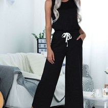 스파티오르 여성 여름 민소매 점프 슈트 허리밴딩 빅사이즈 캐주얼 나시 와이드 팬츠 쿨 통바지 바캉스룩 비치룩 등원룩