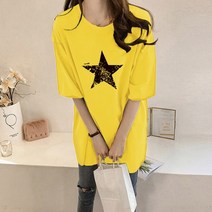 [오늘발송] 스타일아유 STAR 오버핏 반팔티 스타 로고 여성용 롱 빅사이즈 박시 반팔티셔츠 반팔 티셔츠[AXG6TS906A]