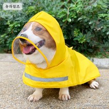 강아지 반려견 웰시코기 우비 비옷 올인원 판초 레인코트 애완견 중형견 소형견 방수옷 바람막이A240127, 옐로우 + XL