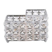 데스크탑 크리스탈 메이크업 브러쉬 홀더 주최자 디스플레이 홈 장식 다기능 컨테이너 2 슬롯 수조 침실 드레서, 18x9x11.5cm, 철과 수정, 은