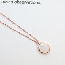 라운드샵 실버 925 화이트 문스톤 원석 심플 목걸이 (S L)
