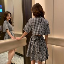 고급 여성 뒷트임 체크 미니원피스