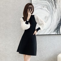 블링앤수 여성 하객룩 라운드넥 쉬폰 미디 원피스 KZZ452