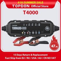 topdon t4000 자동 배터리 충전기 6v 12v 자동차 오토, 영국 플러그, 영국 플러그