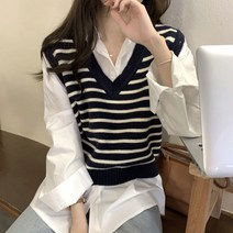 [레티고] 스트라이프 단가라 니트 조끼