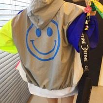 환타 배색 네온 원포켓 패치 프린팅 레터링 오버핏 후드 바람막이 점퍼 (2color)