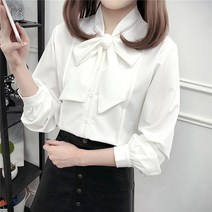 날달여 여성 봄 여름 가을 겨울 빅사이즈 리본 긴팔 블라우스 티 셔츠