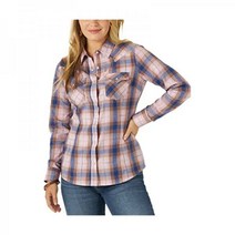 승마복 조끼 Wrangler 여성 레트로 긴팔 웨스턴 스냅 셔츠, 크기가 큰, 매화 격자 무늬