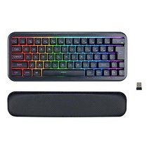 GHSHOP 2.4G 무선 키보드(손목 패드 포함) 63 키 백라이트 플러그 앤 플레이 충전식 1850mAh 데스크탑 PC 홈 오피스용 풀, 30.98x12.55cm, 플라스틱, 검은 색