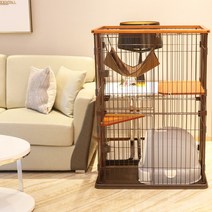 하우스 고양이 케이지 초대형 펫 격리장 실내 켄넬, 미디움 쓰리 레이어드흑호두