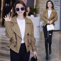 숏트렌치코트 여성 짧은 코트 봄 툴링 재킷 중 어머니 카키색 얇은 숏바바리