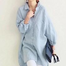 탑트레일/백버튼 린넨 롱셔츠