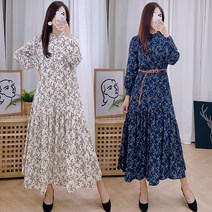 제이앤지니 Jdr-033 모달 플라워 프린트 허리띠 롱원피스