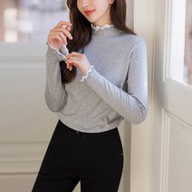 스타일온미 테니르 배색 더블러플 반하이넥 티셔츠