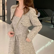 챈챈 결혼식 하객룩 뷔스티에 롱 셔링 롱 플레어 뷔스티에 원피스 크롭 볼레로 자켓 세트 투피스