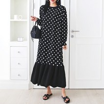 경스홀릭 도트 앤 스트라이프 밑단프릴 루즈핏 롱원피스 빅사이즈 임부복