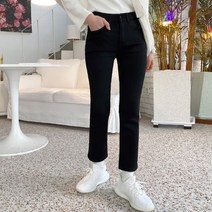 바잉몰 [빅사이즈~2XL] 여성 룩앳미 속밴딩 블랙 슬림 일자팬츠