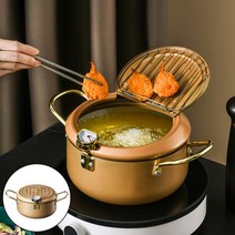 가정용튀김기 프라이어 온도계와 뚜껑이있는 일본식 튀김 냄비 스테인레스 스틸 주방 151, 24cm 샴페인