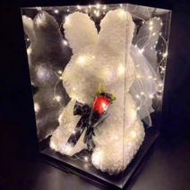 장미곰돌이 로즈베어[선물케이스+LED조명 세트] 장미곰 40cm이벤트꽃 러블리 장미꽃인형 프로포즈 발렌타인데이 화이트데이 특별한날 입학식 졸업식 기념일 크리스마스 선물_쯔야코드, 토끼-화이트[면사포+LED+선물상자}