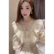 레이스 비즈 자수 셔츠 데이트 여친 여신 블라우스