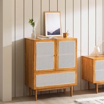 장인가구 크로머 라탄 원목 거실 높은 수납장 800, 내추럴