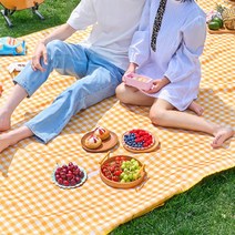 피크닉매트 돗자리 일체형 방수, 옐로우 체크