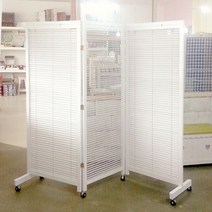 천연원목 인테리어 바퀴 블라인드 파티션 이동식 공간분리 칸막이 가림막, 3단 화이트