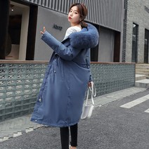 AMlisa 고품격 방한용 날씬한 여성 빅사이즈 기모 롱패딩 겨울 야상 모자 털 풍성한 허리잘록 다운 코트 면복
