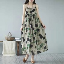 린넨원피스 여성 모시 서스펜더 드레스 레트로 웨이브 포인트 인쇄 코튼 린넨 조끼 드레스