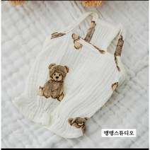 맹맹 스튜디오 2022년 신상품 봄 여름 얇은 면 리본 강아지 고양이 귀여운 곰돌이 도안 소형 애완동물 옷, 화이트
